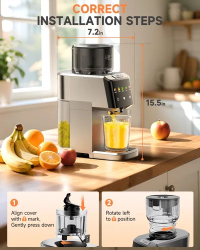 Miniatura 7 de Exprimidor de prensa en frío con canal de alimentación grande de 5.12 pulgadas, tecnología de masticación lenta para retención de nutrientes, motor