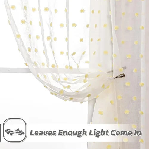 Miniatura 5 de MYSKY HOME Cortinas transparentes con pompones y bolsillo para barra, cortinas traslúcidas de gasa para ventana, 52 pulgadas de ancho x 72 pulgadas