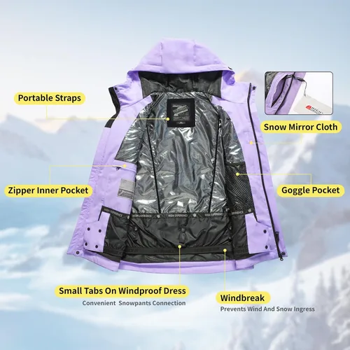 Miniatura 4 de HIGH EXPERIENCE Chaqueta de esquí para snowboard, nieve, invierno, impermeable, aislada, resistente al viento, chaqueta cálida con capucha