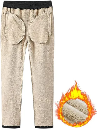 Miniatura 2 de FASKUNOIE Pantalones de forro polar de invierno para hombre, pesados y cálidos, con forro de sherpa, pantalones deportivos para correr con bolsillos