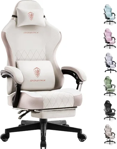 Dowinx Silla de juegos con cojín de resorte de bolsillo, respaldo alto, silla giratoria ergonómica de 360° para juegos de oficina, soporte lumbar de