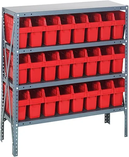 Miniatura 119 de Quantum QSBU-245BK Heavy Duty Shelving Unit with (7) Shelves and (24) QUS245 Black Bins for Garage Warehouse Storage Distribution 400 lb Load