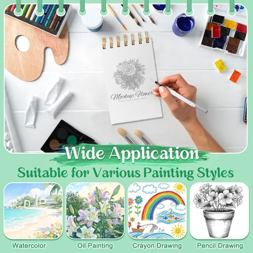 Miniatura 4 de 2 cuadernos de bocetos pequeños de acuarela con pinceles de acuarela, 3.5 x 5.5 pulgadas, 60 hojas de 140 libras/10.58 oz de papel de acuarela