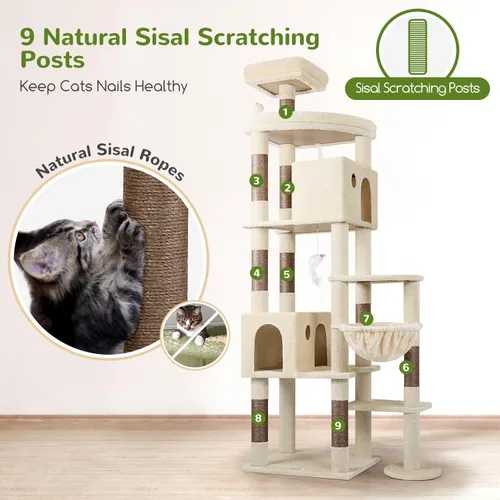 Miniatura 5 de Globlazer Árbol Gigante para Gatos, Árbol para Gatos de 83 Pulgadas para Gatos Grandes Adultos de Interior, Torre XXL para Gatos con 9 Postes