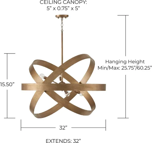 Miniatura 3 de Capital Lighting 439061ML Jude - Colgante geométrico moderno de metal llamativo, 6 luces, 360 vatios totales, 16 pulgadas de alto x 32 pulgadas
