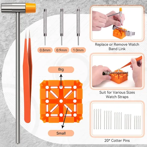 Miniatura 11 de Ohuhu - Kit de reparación de reloj, 192 piezas mejoradas de alta resistencia para extracción de eslabones de reloj, kit de herramientas de repuesto