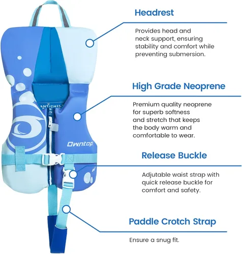 Miniatura 2 de Owntop Chaleco de natación para niños pequeños, chaqueta flotante, ayuda de natación para niños de 20-30-40-50 libras con correas de seguridad Azul