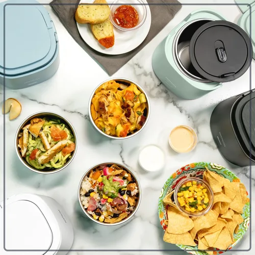 Miniatura 8 de Nostalgia Fiambrera portátil calentada – Calentador de alimentos de acero inoxidable de 2.5 tazas – Cable desmontable, tapa a prueba de fugas, asa