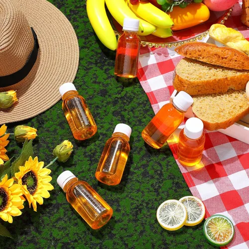 Miniatura 4 de Zubebe 24 botellas de plástico de 3.4 onzas líquidas con tapas, tarros transparentes reutilizables con tapas, botellas de viaje, a prueba de fugas