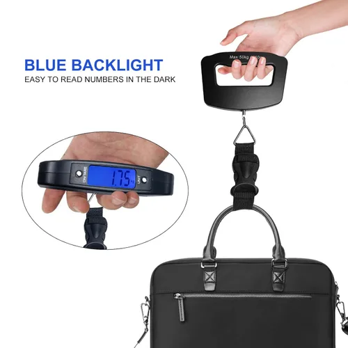 Miniatura 4 de Báscula digital de equipaje báscula colgante con pantalla LCD retroiluminada, función de tara de hasta 110 libras 110.2 lbs, báscula de equipaje