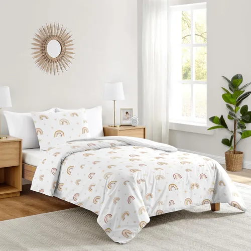 Miniatura 2 de Sweet Jojo Designs Juego de edredón individual de 2 piezas (arcoíris bohemio rosa) para niñas, niños, ropa de cama para niños, ropa de cama en una