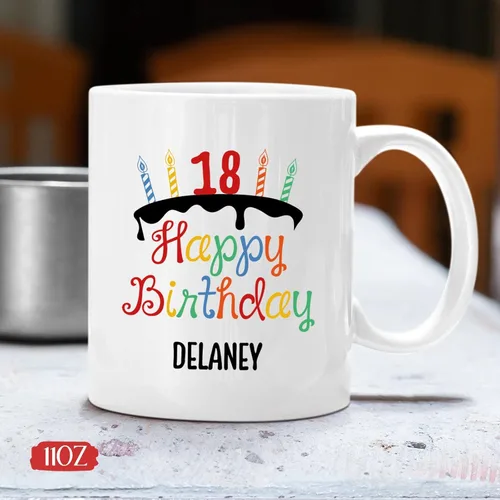 Miniatura 4 de BigTees Taza de café personalizada, taza de feliz cumpleaños, taza con nombre personalizado, 15 onzas, blanco, regalos de cumpleaños
