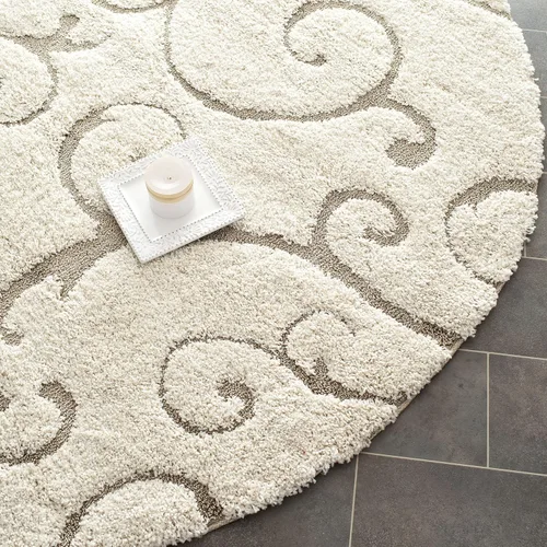 Miniatura 7 de SAFAVIEH - Alfombra de la colección Florida Shag - 10 pies redonda, color crema y beige, diseño de pergamino, no suelta pelusa y fácil de limpiar