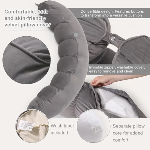 Miniatura 4 de Peallow(Pat. Pend) – Almohada larga redonda para el cuerpo para adultos, almohada de refuerzo para dormir, almohada suave y de apoyo para dormir