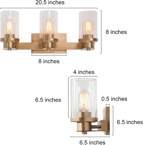 Miniatura 5 de Durent Lighting Moderna lámpara de baño, tocador de 3 luces con pantalla de vidrio semillado, 20.5 x 7.9 x 6.7 pulgadas, oro satinado, certificado