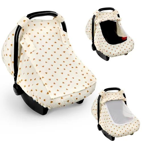 Miniatura 10 de Fundas de asiento de automóvil de muselina para bebés, funda de asiento de automóvil de verano para niños y niñas con ventana transpirable, toldo