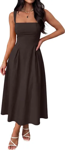 Miniatura 10 de ANRABESS Vestido de verano para mujer, para invitada de boda, cuello cuadrado, acampanado, sin mangas, fluido, elegante, formal, cóctel, fiesta
