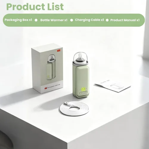 Miniatura 7 de Calentador de botellas aislado portátil, calentador de bebé sin agua, 6000 mAh y control de temperatura de 6 niveles, con una pequeña luz de altura