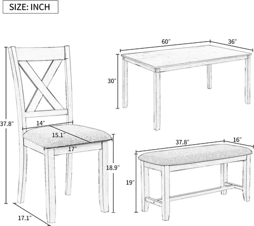 Miniatura 4 de Harper & Bright Designs Juego de mesa de comedor de 6 piezas, juego de mesa de comedor con mesa de comedor rectangular de madera, 4 sillas