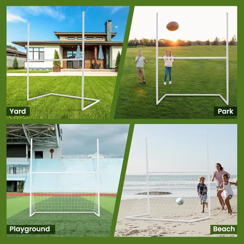 Miniatura 9 de GYMAX Red de fútbol 2 en 1 y poste de portería de fútbol, 65 x 43 pulgadas, blanco, juego de portería de fútbol para niños con estacas de tierra