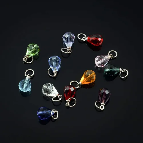 Miniatura 6 de 10 cuentas sueltas de piedra natal de enero de Adabele de 0.394 pulgadas con forma de lágrima austriaca roja y pera, cuentas de gota con anillos