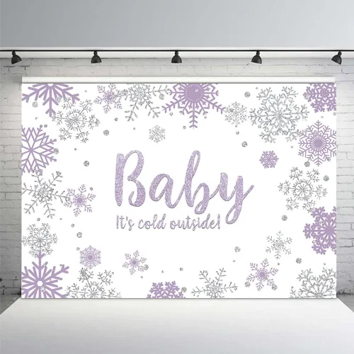 MEHOFOND Fondo de fotos de baby shower de invierno para niña, accesorios de fondo de copos de nieve morados y plateados, decoración de fiesta,