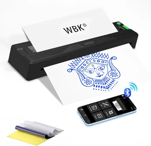 wbk Impresora de plantillas de tatuajes, para principiantes y artistas, portátil, inalámbrica, Bluetooth, térmica, sin tinta con 3 piezas de papel