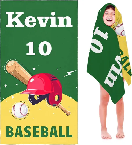 Miniatura 14 de Toalla de playa de béisbol personalizada para niños y niños, toalla de playa deportiva personalizada con nombre, número de equipo, regalos