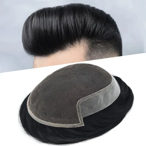 Miniatura 12 de Mens Toupee nudos blanqueados francés encaje tupé para hombres 100% europeo Remy sistema de reemplazo de cabello humano para hombres pieza de pelo