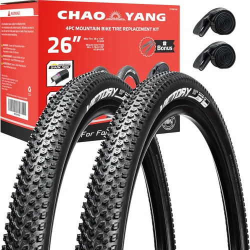 Chao YANG Mountain Bike Tire Replacement Kit, 26"×1.95, Dual Compound 2C-MTB Tires, Featured with Double Tread Puncture Protection, for On or Off