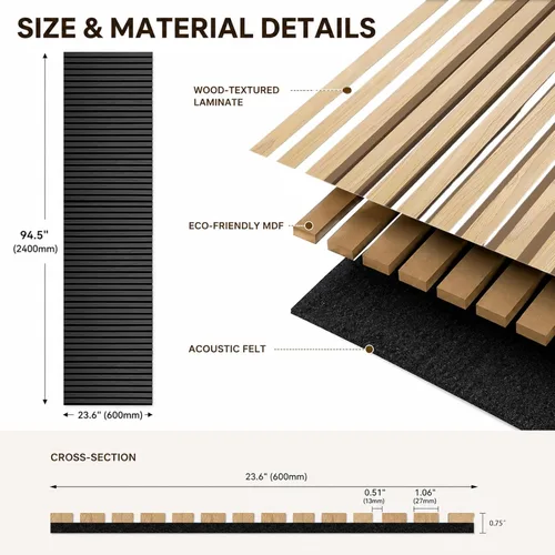 Miniatura 2 de Paneles de pared acústicos de madera de 94.5 x 23.6 pulgadas, paneles de pared 3D flexibles insonorizados, panel de listones de madera para Gris