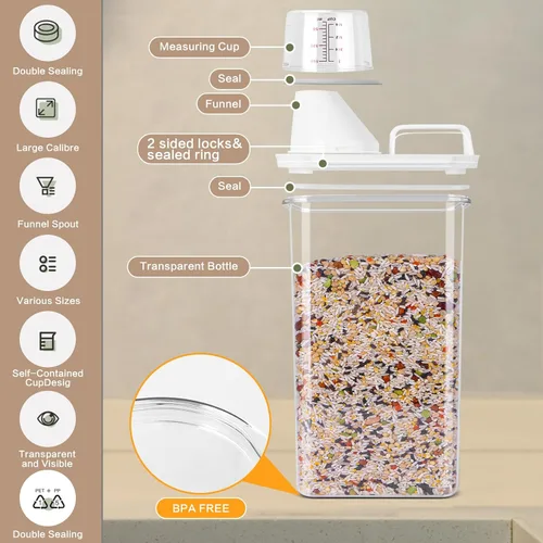 Miniatura 4 de Juego de 6 organizadores herméticos para cereales, 60.9 fl oz y 77.8 fl oz, en total, 417 onzas, almacenamiento de alimentos secos para alimentos