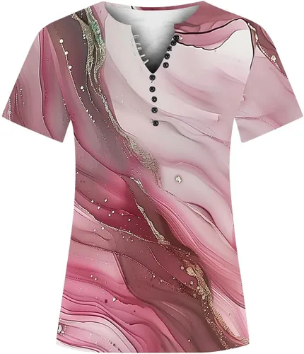 Miniatura 130 de Summer Shirts for Women 2025 Plus Size Short Sleeve Henley Tops Marble Floral Loose Tshirt Tee Casual Dressy Tunics