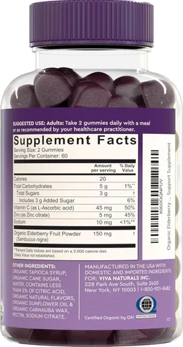 Miniatura 8 de Viva Naturals Gomitas orgánicas de saúco Sambucus para adultos (120 unidades) – Gomitas de apoyo inmunológico de vitamina C y zinc de saúco 3 en 1