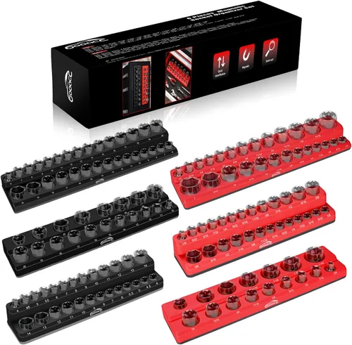 Miniatura 10 de GOOACC Organizador Magnético de Dados de 3/8", 2 Piezas Métrico y SAE Soportes de Dados de 3/8 pulgadas Bandeja Organizadora de Dados Sostiene 56