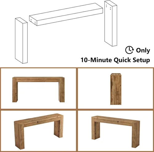 Miniatura 7 de Mesa consola de madera maciza recuperada para entrada, mesa rectangular de 63 pulgadas de largo detrás del sofá, moderna mesa de entrada de pasillo