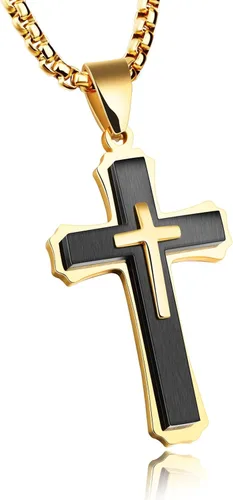 OLEVS Collar con colgante de cruz para hombre collar grande con colgante de cruz de acero inoxidable para hombres y mujeres Metal