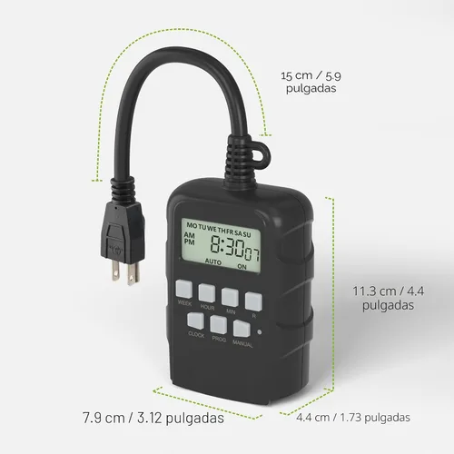 Miniatura 8 de BN-LINK Temporizador programable digital resistente para exteriores de 7 días BND/U78, 125VAC, 60Hz, doble salida, resistente a la intemperie
