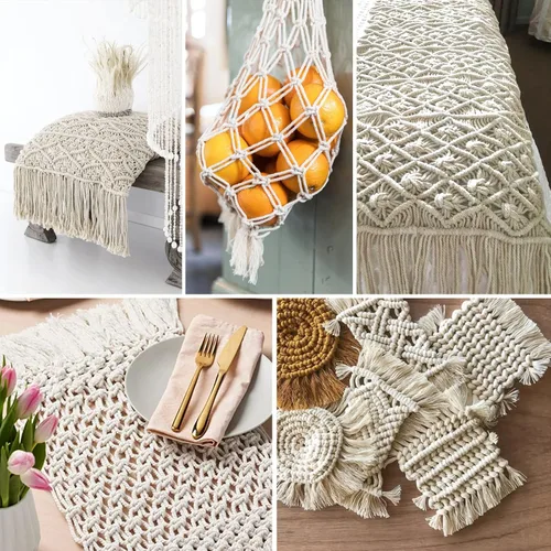 Miniatura 6 de jijAcraft Cuerda de algodón de 1/4 pulgadas, cuerda de macramé blanca de 0.236 in x 65 pies, cuerdas de tendedero de 4 capas para manualidades