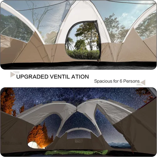 Miniatura 6 de 6 Person Family Camping Tent,Waterproof Windproof with Top Rainfly,Easy Set Up,Pop Up Tent for Outdoor Camping Hiking Trave Marrón
