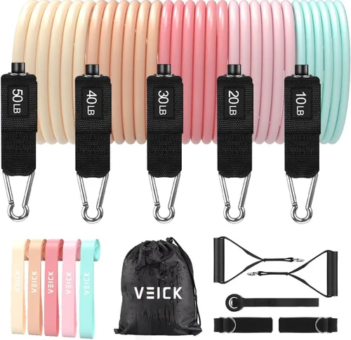 Miniatura 34 de VEICK Bandas de resistencia, bandas de ejercicio, bandas de entrenamiento, bandas de resistencia para entrenar con asas para hombres y mujeres