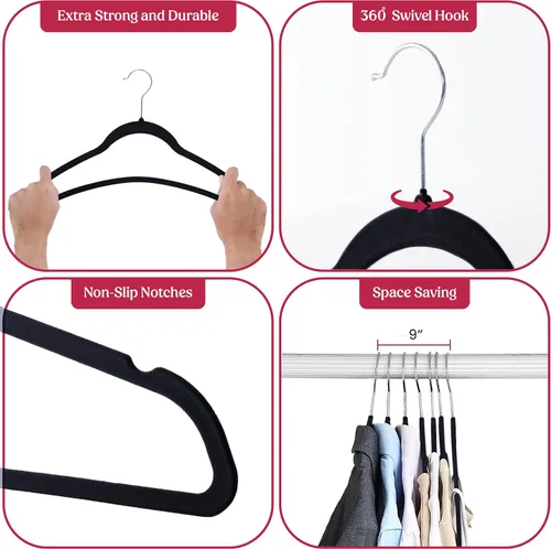 Miniatura 3 de LDC - Perchas de terciopelo negro, paquete de 30 unidades, antideslizantes, de alta calidad, para abrigos, pantalones, colgadores de fieltro