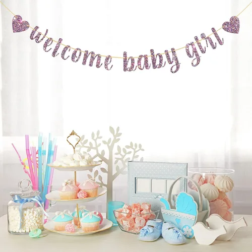 Miniatura 4 de Cartel de bienvenida para bebé niña, decoración de baby shower, fiesta de revelación de género, suministros de decoración para fiesta de primer