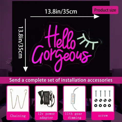 Miniatura 6 de Letreros de neón Hello Gorgeous para decoración de pared, letrero de 13.8 * 13.8 pulgadas de luz rosa para boda, decoración de compromiso