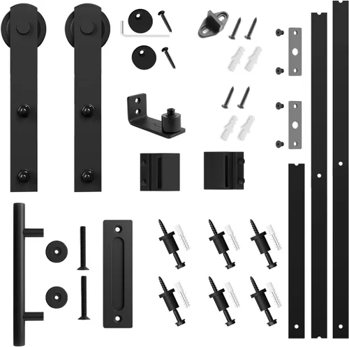 Miniatura 2 de SMARTSTANDARD Kit de herrajes para puerta corrediza de granero resistente de 7.5 pies, color negro