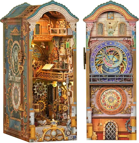 Miniatura 15 de Tonecheer Kit de rincón de libros para adultos, rompecabezas 3D de madera, kit de casa en miniatura, estante de libros para casa de muñecas, soporte