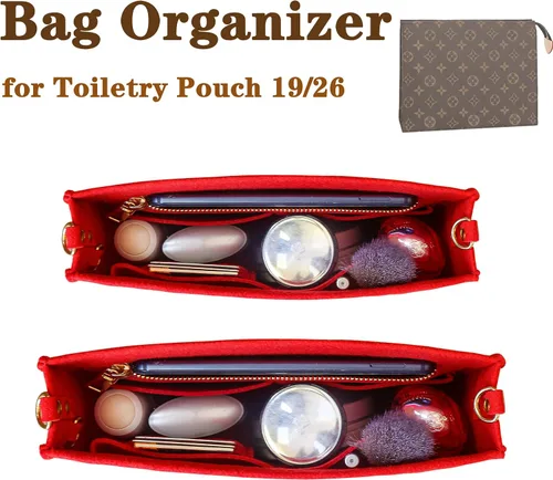 Miniatura 2 de MISIXILE Organizador de fieltro para bolso con cremallera y hebillas doradas, organizador de bolso, bolsa de aseo para 19 y 26 (rojo-S)