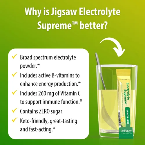 Miniatura 6 de Suplemento Jigsaw Health Electrolyte Supreme, delicioso sabor a bayas, amplio espectro de electrolitos + oligoelementos, 60 paquetes de polvo, Value
