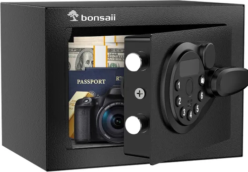 Miniatura 9 de Bonsaii caja fuerte con teclado electrónico, caja de seguridad de acero con llave, 0.23 pies cúbicos, 9.06 pulgadas de ancho x 6.69 pulgadas