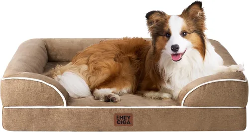Miniatura 103 de EHEYCIGA - Cama ortopédica para perro grande, impermeable, de espuma viscoelástica y espuma tipo caja de huevos, bordes elevados, antideslizante